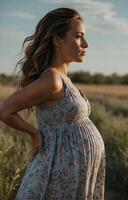 AI generated Pregnant Woman standing in a field photo