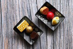 Two small plates with delicious homemade chocolate photo