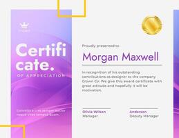 Purple White Minimalist Certificate of Appreciation template