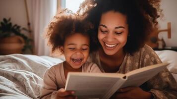 AI generated Mother-Daughter Bonding - Reading Together with Smiles photo