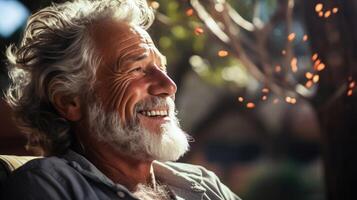 AI generated Serene Senior Happiness - Sparkling-Eyed Elderly Man in Nature photo