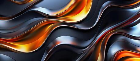 AI generated Dynamic blend of black and gold curves background, fluid chrome shapes against a dark background. photo