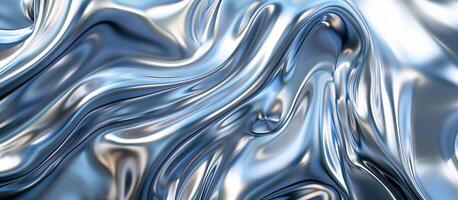 AI generated Abstract chrome waves background. Liquid metal wave with monochromatic color palette and glossy texture. photo