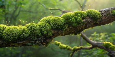 AI generated Woodland Embrace Verdant Moss on Tree Limb photo