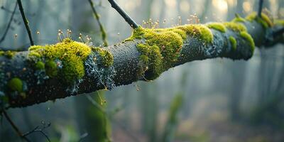 AI generated Woodland Embrace Verdant Moss on Tree Limb photo