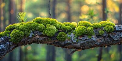 AI generated Woodland Embrace Verdant Moss on Tree Limb photo