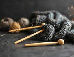 AI generated Cozy Crafting Knitting with Natural Grey Yarn photo