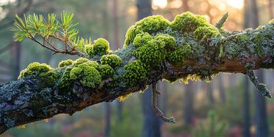 AI generated Woodland Embrace Verdant Moss on Tree Limb photo