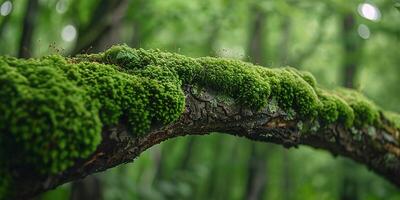 AI generated Woodland Embrace Verdant Moss on Tree Limb photo