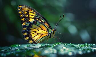 AI generated Winged Whisper Butterfly Solitude on Leaf photo