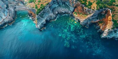 ai generado aéreo majestad Oceano acantilados desde encima foto