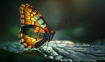 AI generated Winged Whisper Butterfly Solitude on Leaf photo