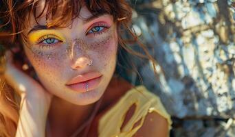 AI generated Freckled Fascination Colorful Shadows and Piercing Shine photo