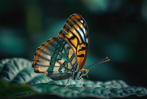 AI generated Winged Whisper Butterfly Solitude on Leaf photo