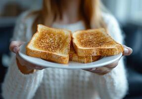 AI generated Woman declines gluten-free toast photo