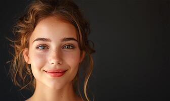 AI generated Untouched Elegance Woman's Soft Smile Unveiled photo