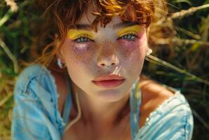 AI generated Freckled Fascination Colorful Shadows and Piercing Shine photo