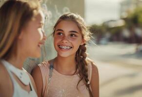 AI generated Joyful Braces Shared Smiles Between Friends photo