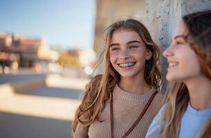 AI generated Joyful Braces Shared Smiles Between Friends photo