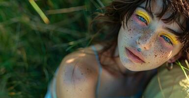 AI generated Freckled Fascination Colorful Shadows and Piercing Shine photo