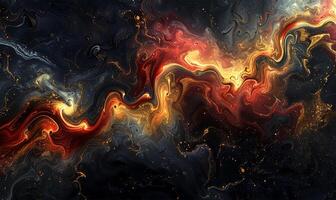 AI generated Colorful Chaos Gold and Red Swirls in Darkness photo