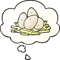 cartoon eggs in nest and thought bubble in smooth gradient style png