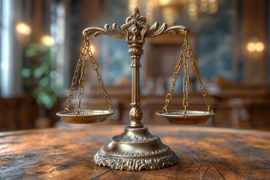 AI generated The scales of justice are on the table in the interior photo