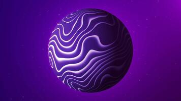 Abstract shiny purple sphere with flowing white glowing waves on the surface.A futuristic orb with soft wave movement on neon background. 4k 60fps video loop.