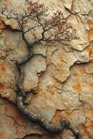 AI generated A tree growing on a rock. The roots are breaking through the rocks photo