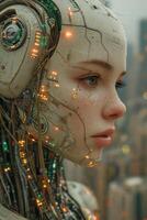 AI generated An image of the head of a female robot. The concept of the future. 3d illustration photo