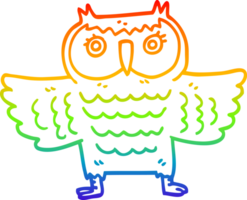 rainbow gradient line drawing cartoon owl with flapping wings png