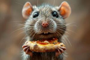 AI generated A happy Cute mouse with a pizza in her hands. 3d illustration photo