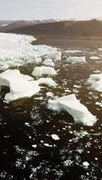 Icebergs floating in the water from an aerial perspective video