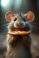 AI generated A happy Cute mouse with a pizza in her hands. 3d illustration photo