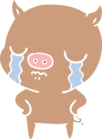 flat color style cartoon pig crying with hands on hips png