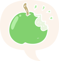 dessin animé pomme fraîche mordue et bulle de dialogue dans un style rétro png