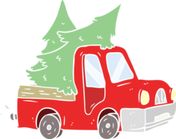plano color estilo dibujos animados recoger camión que lleva Navidad arboles png