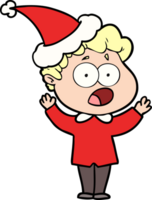 line drawing of a man gasping in surprise wearing santa hat png