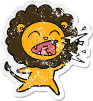 distressed sticker of a cartoon roaring lion png