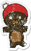 retro distressed sticker of a cartoon cute black bear png