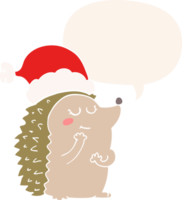 Cartoon-Igel mit Weihnachtsmütze und Sprechblase im Retro-Stil png