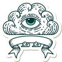 tattoo sticker with banner of an all seeing eye cloud png