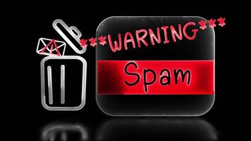 Glowing looping icon trash email spam neon effect, black background video
