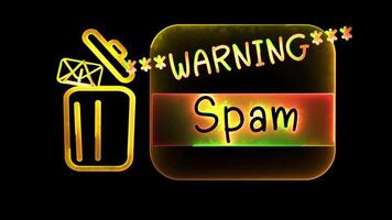 Glowing looping icon trash email spam neon effect, black background video