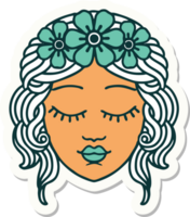 tattoo style sticker of a maidens face png