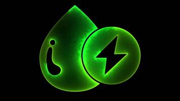 Glowing looping icon water saving symbol neon effect, black background video