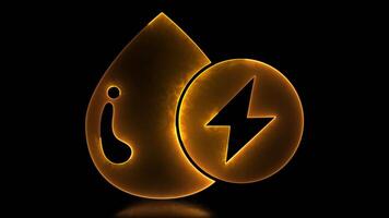 Glowing looping icon water saving symbol neon effect, black background video
