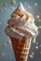 AI generated Creamy ice cream in a cone. 3 d illustration photo