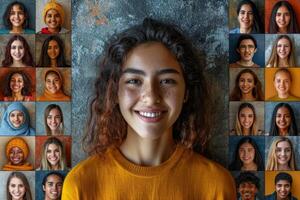 AI generated A collage of many different people. People of different nationalities and races photo
