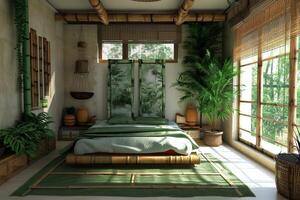 AI generated Creative interior of a bedroom in a country house photo